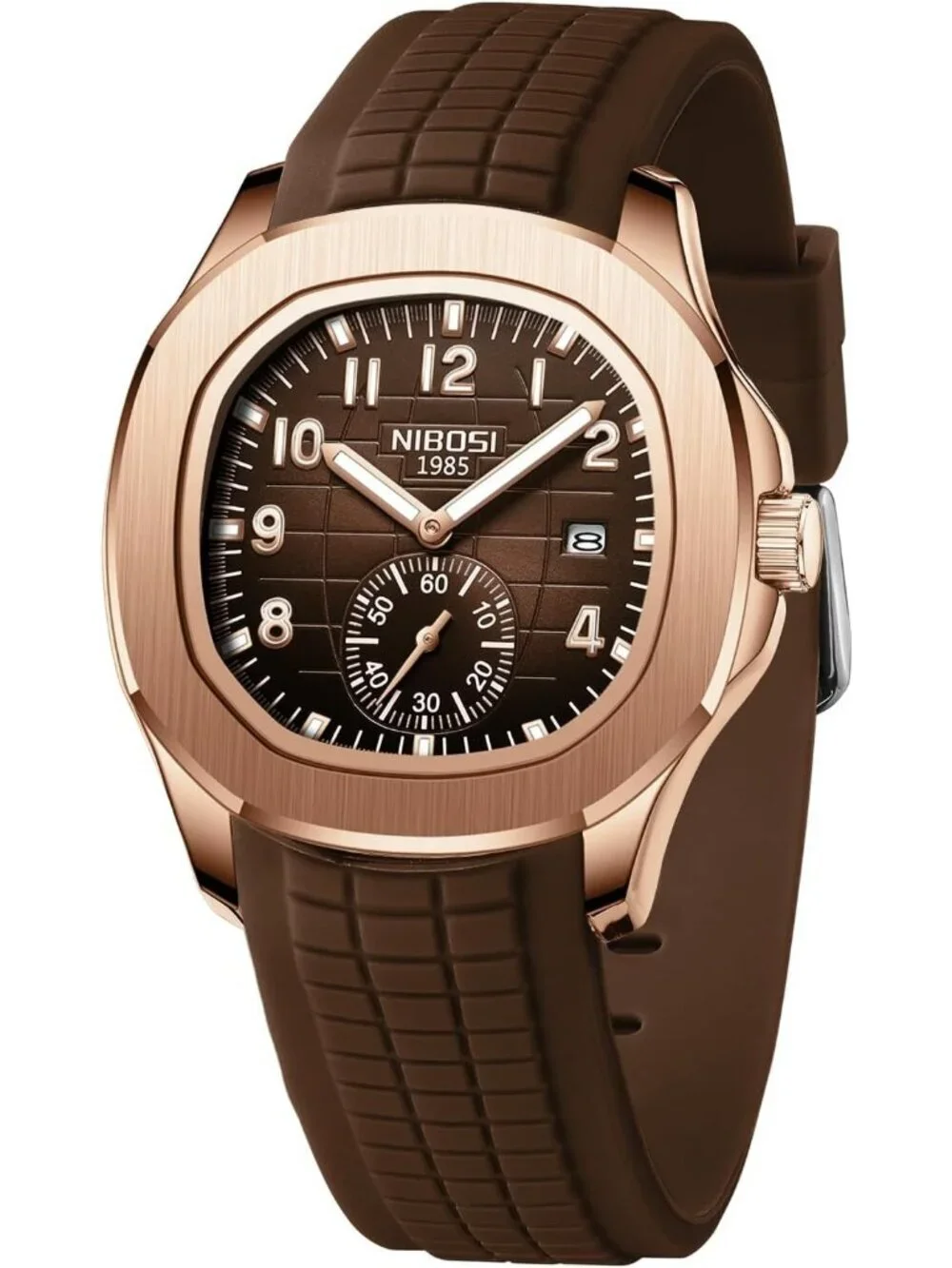 Men's Brown Silicone Strap Waterproof Fashion Casual Quartz Classic Wrist Watch